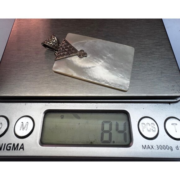 Vintage 925 Sterling Silver Mother of Pearl Rectangle Pendant Estate Jewelry - Picture 7 of 9